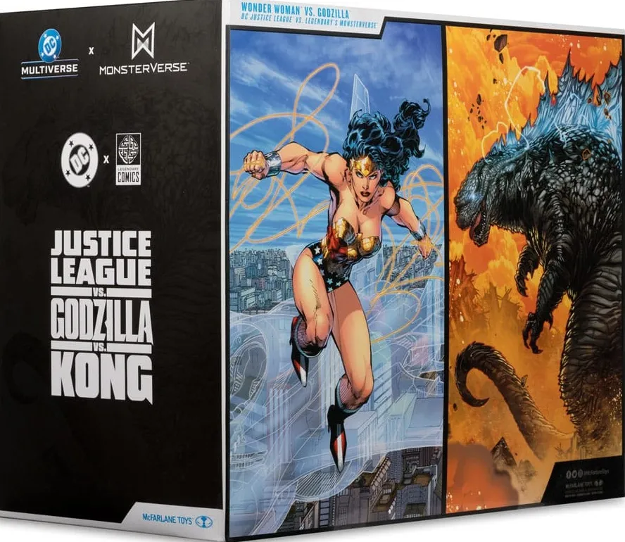 DC JUSTICE LEAGUE MONSTERVERSE DC MULTIVERSE ACTION FIGURES 2-PACK WONDER WOMAN VS ATOMIC BLAST GODZILLA 18 CM
